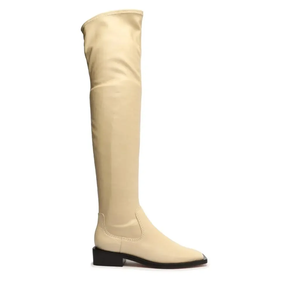 Schutz Boots Over the Knee Leather Guily Up Eggshell Cream New Shopworn